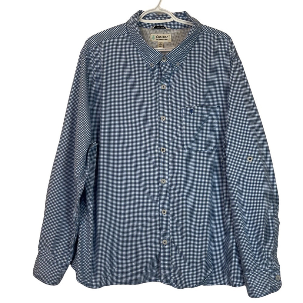 Coolibar UPF 50 Sun Protection Fishing Shirt Blue Gingham Outdoor XXL